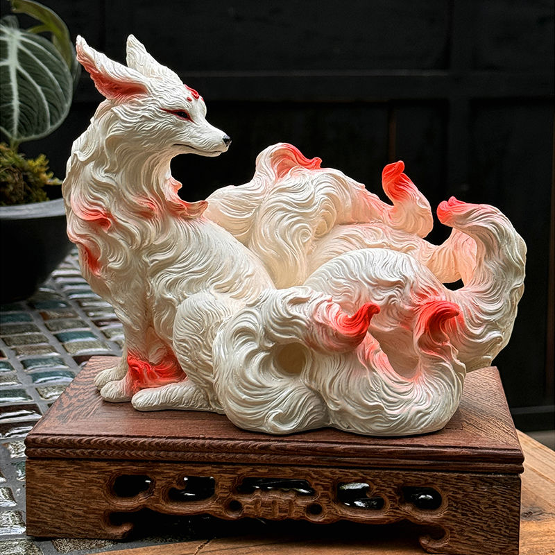 Resin Art Anniversary Gift - 九尾の狐の置物 狐 九尾の狐 仏教寺院の像 家庭用家具 デスクトップ家具