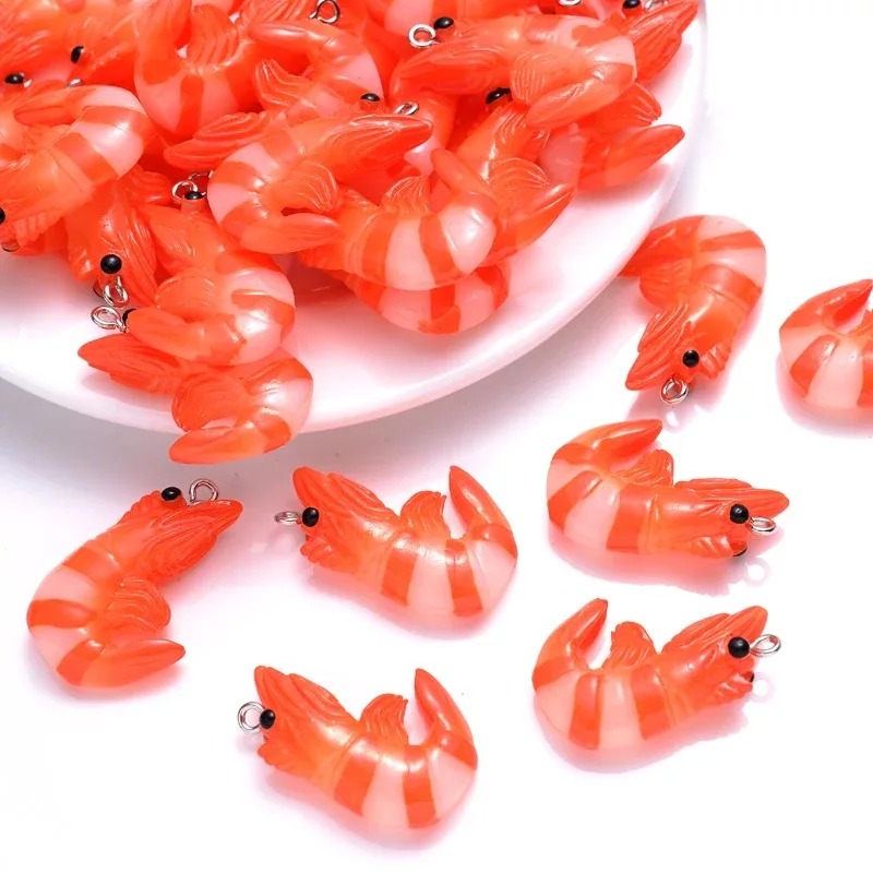 Resin Art Materials Kit - 10 個アクリル樹脂漫画シーフードチャーム 3D 模擬ロブスターシュリンプペンダント DIY ジュエリー作成アクセサリーネックレス用
