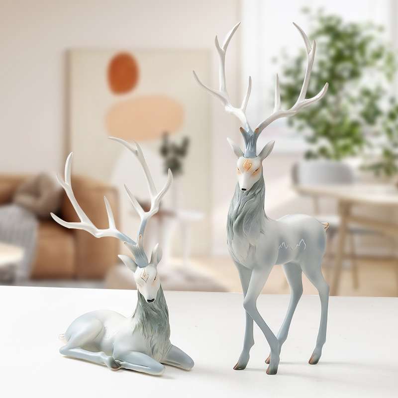 Resin Art Anniversary Gift - 軽贅沢なエルクの樹脂工芸品の装飾品。 ベージュブルーの家の装飾品。 アートポーチ リビングルーム オフィス 高級装飾品