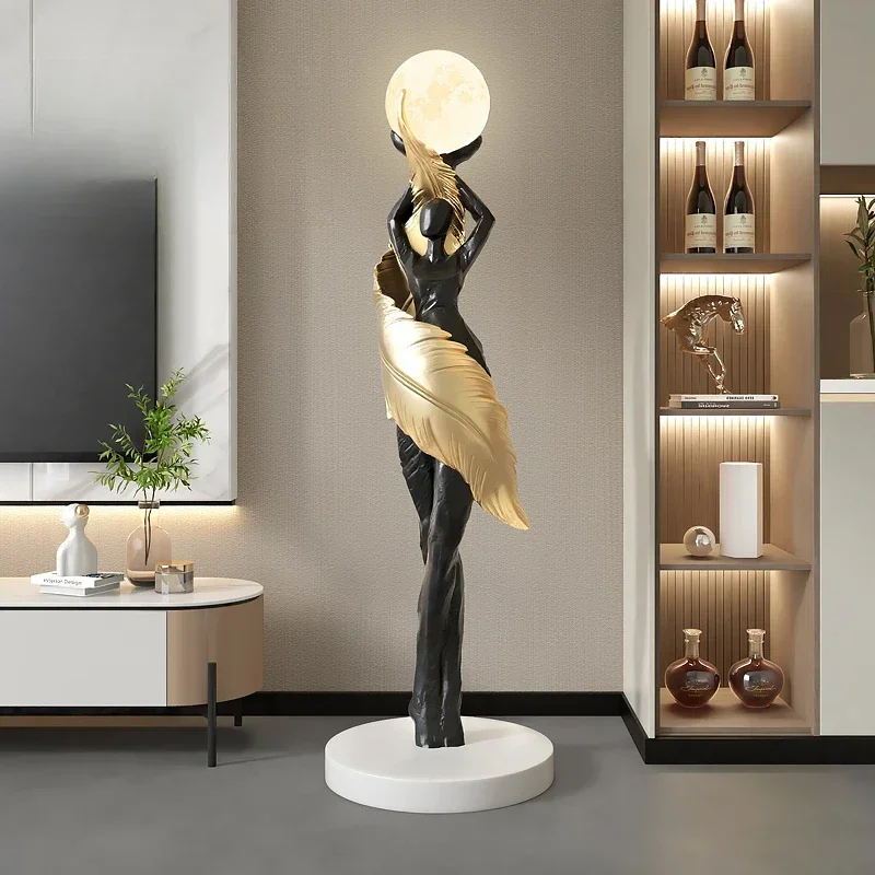 Resin Art In Floor - ポータブルモダン抽象羽根少女アート彫刻家の装飾品大型フィギュア像リビングルームフロア装飾樹脂製