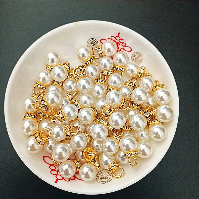 Resin Art Anniversary Gift - 30 個ラウンドパールダイヤモンドペンダントゴールドシルバー DIY プリンセスウェディングギフトビッグサイズデザインアート装飾ビーズラインストーン Jewelry14mm