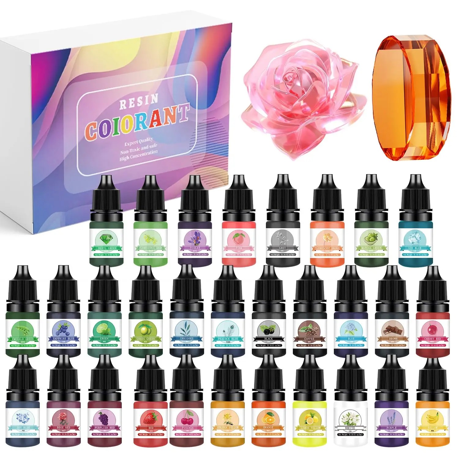 Resin Art Glue - 30色 5ml エポキシ樹脂顔料キット 液体着色剤 DIY UVエポキシ樹脂型