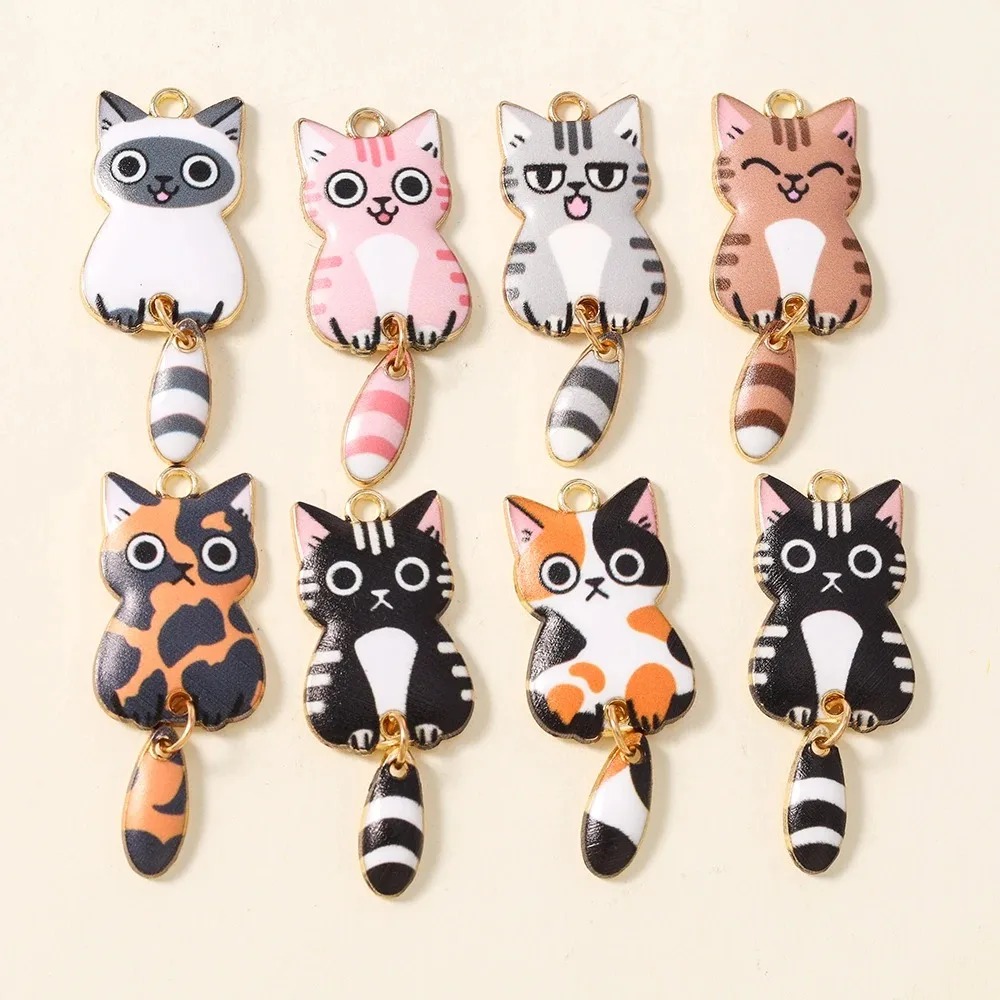 Resin Art Materials Kit - 10 個 16 × 39 ミリメートルかわいい漫画猫樹脂チャーム素敵な動物ペンダント