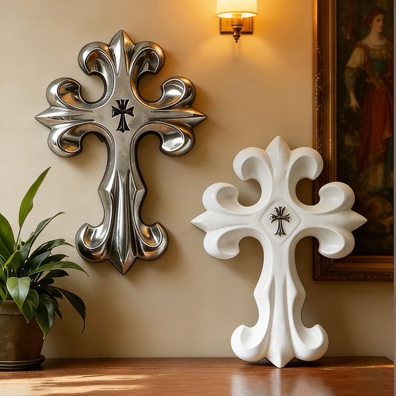 Resin Art Sculptures - レトロクロス壁飾りゴシックスタイル樹脂製十字架装飾品ヴィンテージ吊り下げ彫刻品、家の寝室、リビングルームの壁アート装飾用