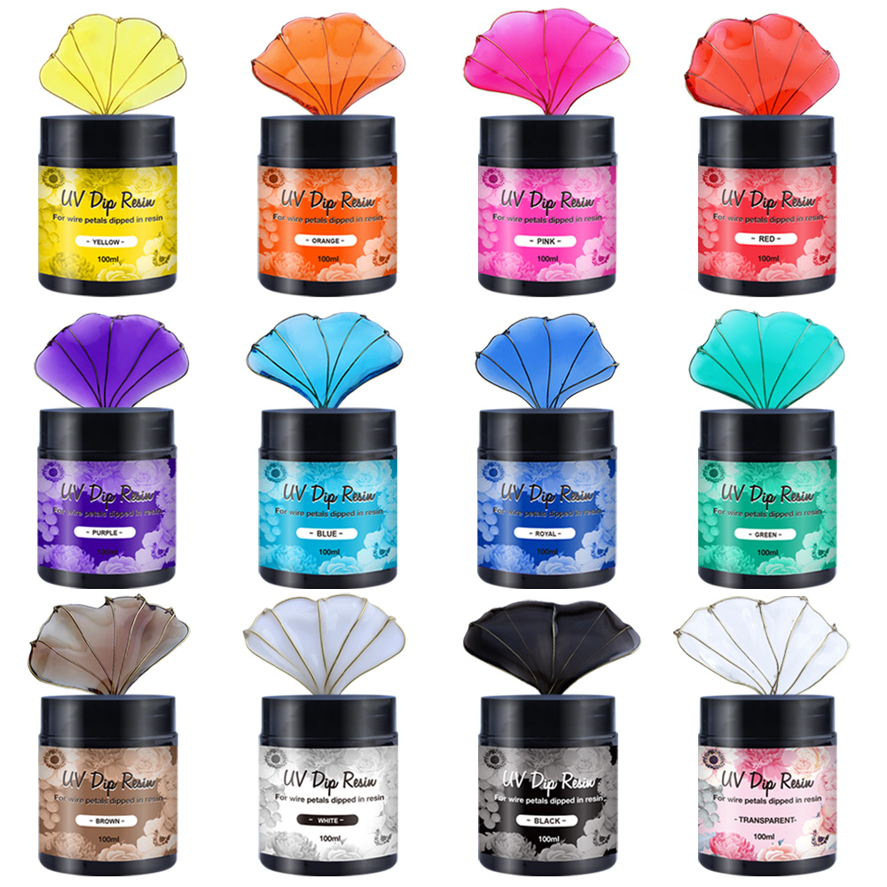 Resin Art Glue - 12色のUVディッピングレジン（ワイヤー形状用） – 1本あたり100g/3.6オンス、ジュエリー製作やクラフトDIYに最適。