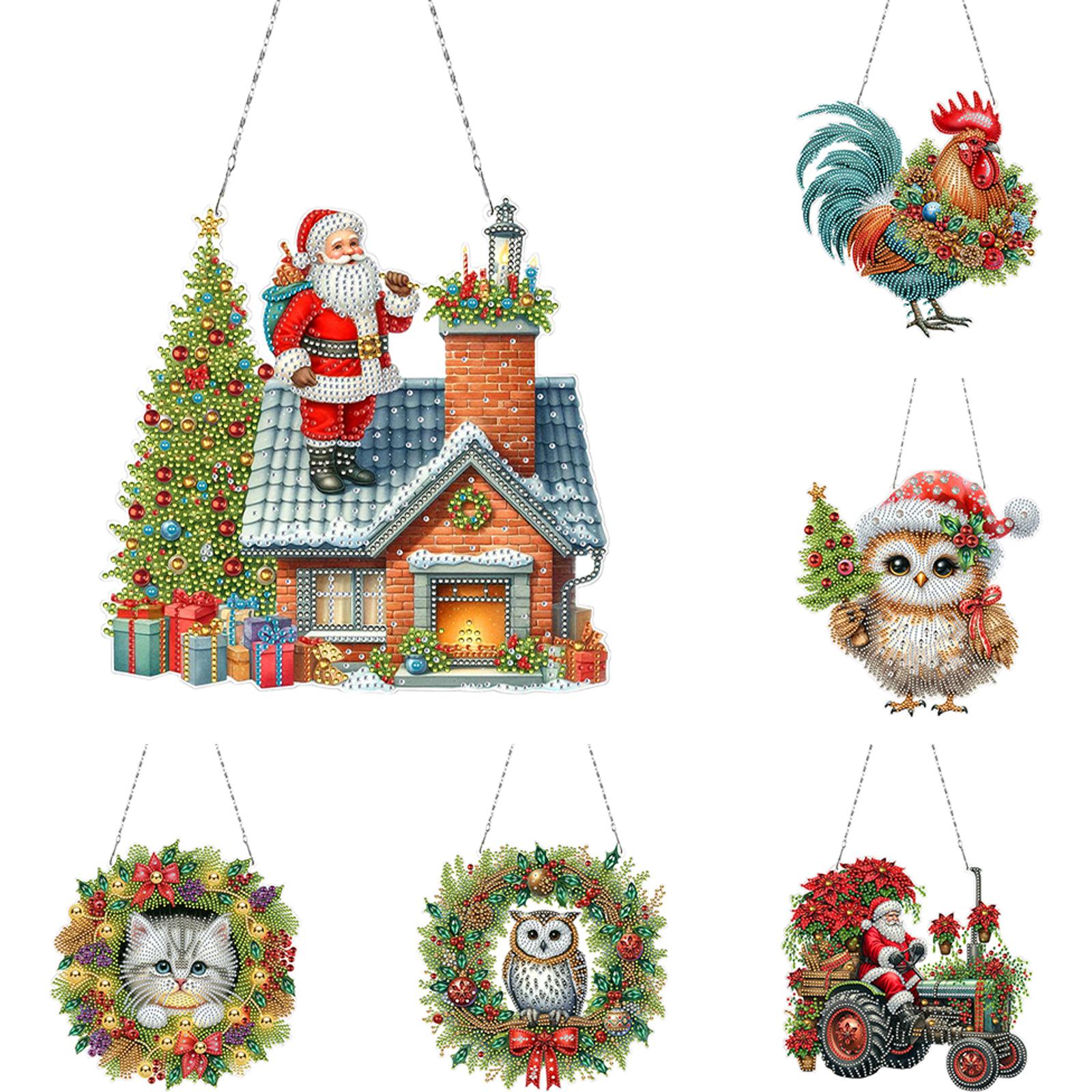 Resin Art Hanging - 2DフラットクリスマスDIYハンギングダイヤモンドアートキット、ダイヤモンドペインティングセット、ダイヤモンドアートアクリルペンダントDIYホームデコレーションハンギングチャーム
