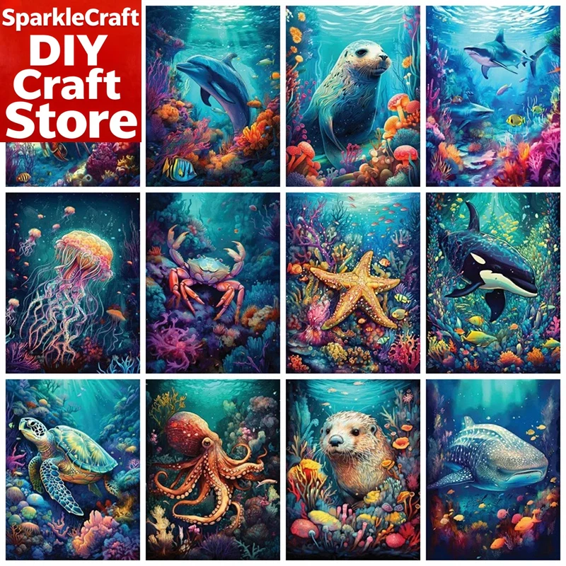 Resin Art Wall - 1PC フレームレスフルスクエアラウンドダイヤモンド塗装キットイルカウミガメ家の装飾刺繍モザイク動物壁アート