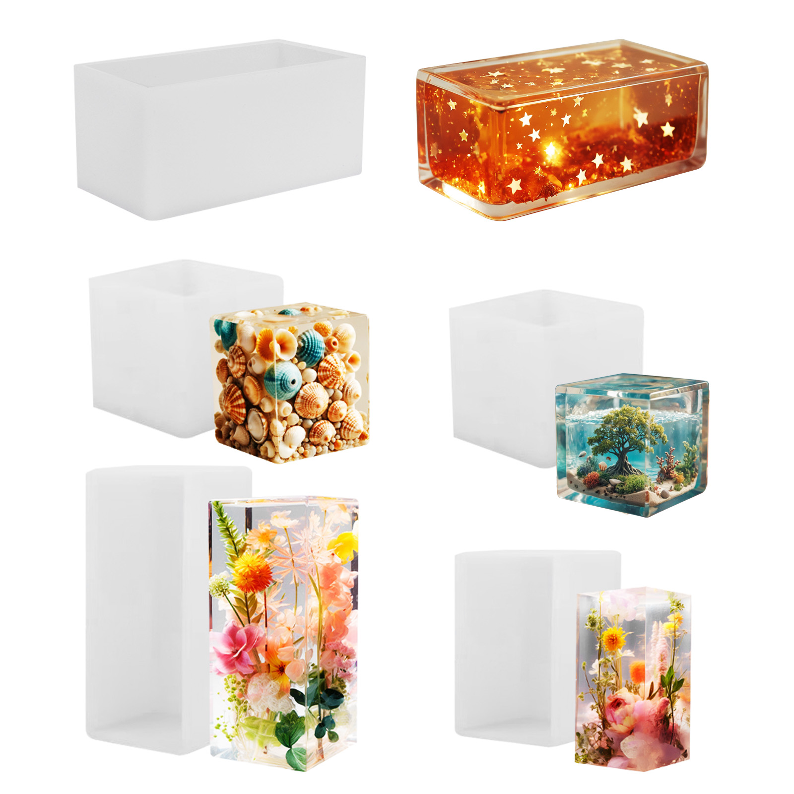 Resin Art Glue - エポキシ鋳造型シリコンモールド DIY 立方体樹脂型クリスタルエポキシジュエリー作成正方形長方形装飾 DIY アクセサリー