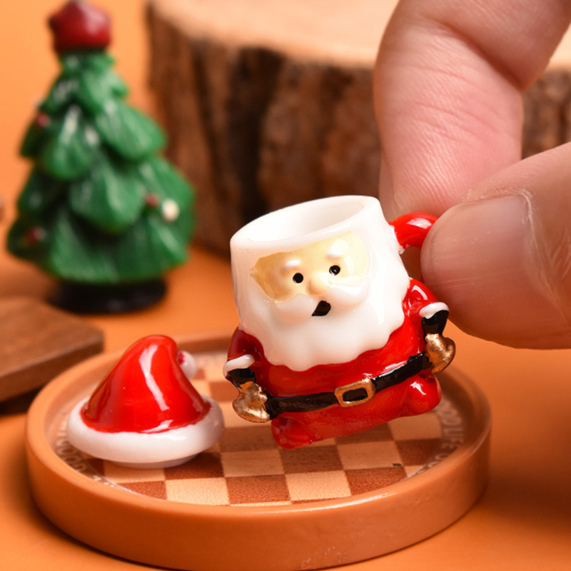 Resin Art Materials Kit - ミニサンタティーカップオーナメント - クリスマス工芸品、妖精の庭、ホリデーギフトディスプレイ用の樹脂製ドールハウスデコレーション
