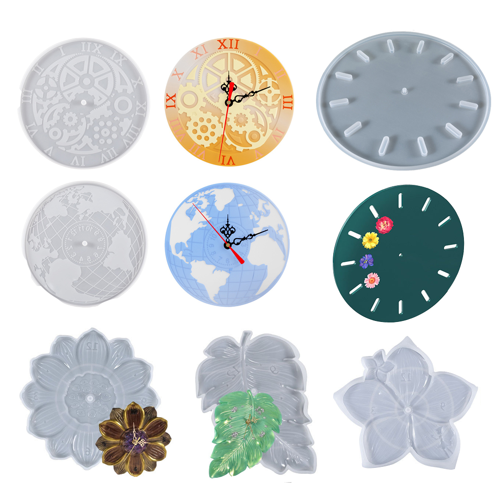 Resin Art Wall Clock - 世界地図蓮の葉桜時計歯車壁掛け時計シリコンモールドエポキシ樹脂オフィスホーム壁手作りDIY製作装飾アート