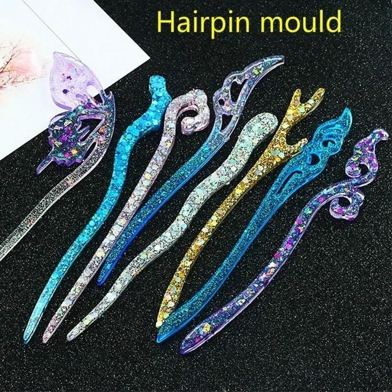 Resin Art Materials Kit - 新しい透明ヘアピンシリコーン特殊金型樹脂 DIY ヘアジュエリー作成金型エポキシ樹脂金型女性の髪の装飾