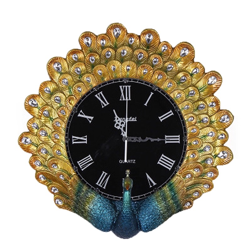 Resin Art Wall Clock - ヴィンテージ高級装飾壁掛け時計、アメリカンスタイルモダンアートリビングルーム樹脂製孔雀壁掛け時計
