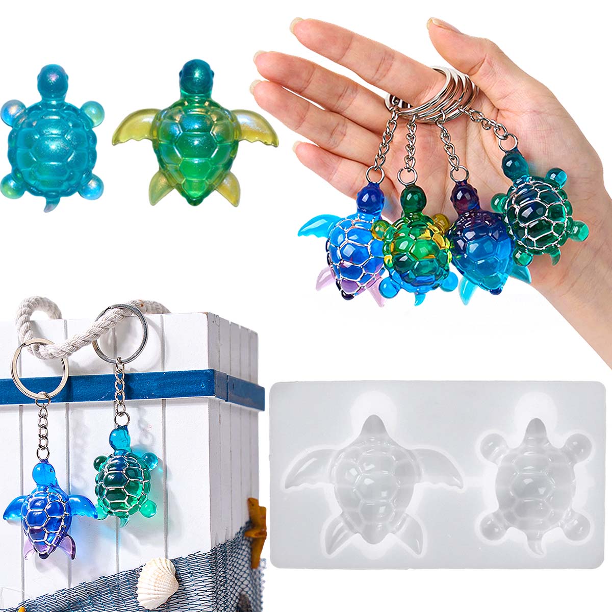 Resin Art Glue - 3D ウミガメキーホルダーシリコーン型 DIY 海洋テーマ動物装飾品亀カメクラフト作成 UV エポキシ樹脂ジュエリー金型