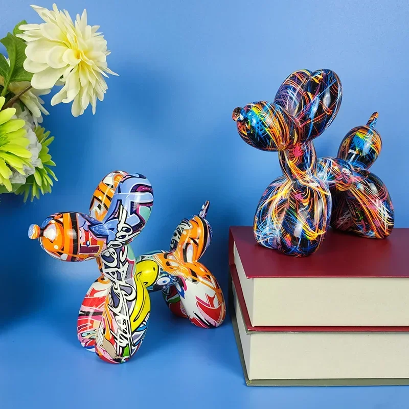 Resin Art Anniversary Gift - 樹脂で作られた犬の彫刻,風船付きのモダンなアートアクセサリー,創造的な色の職人技,家庭やオフィスへのギフト,装飾