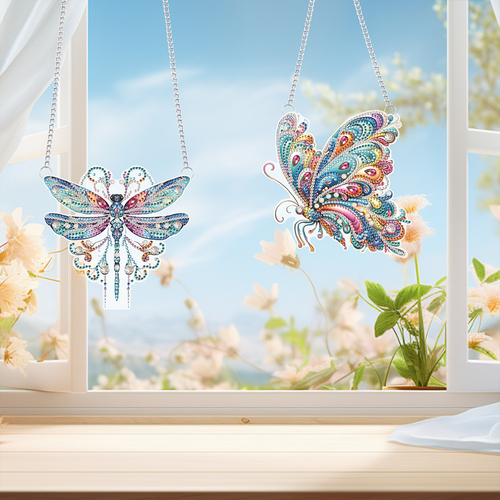 Resin Art Hanging - 2 個 PET 特殊形状のかわいい動物ラインストーンダイヤモンドアートウィンドウペンダントダイヤモンド塗装吊り下げ装飾寝室の装飾