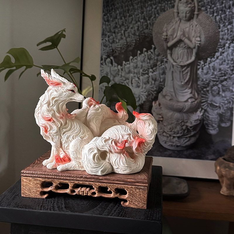 九尾の狐の置物 狐 九尾の狐 仏教寺院の像 家庭用家具 デス - Resin Art Anniversary Gift のレビューと価格