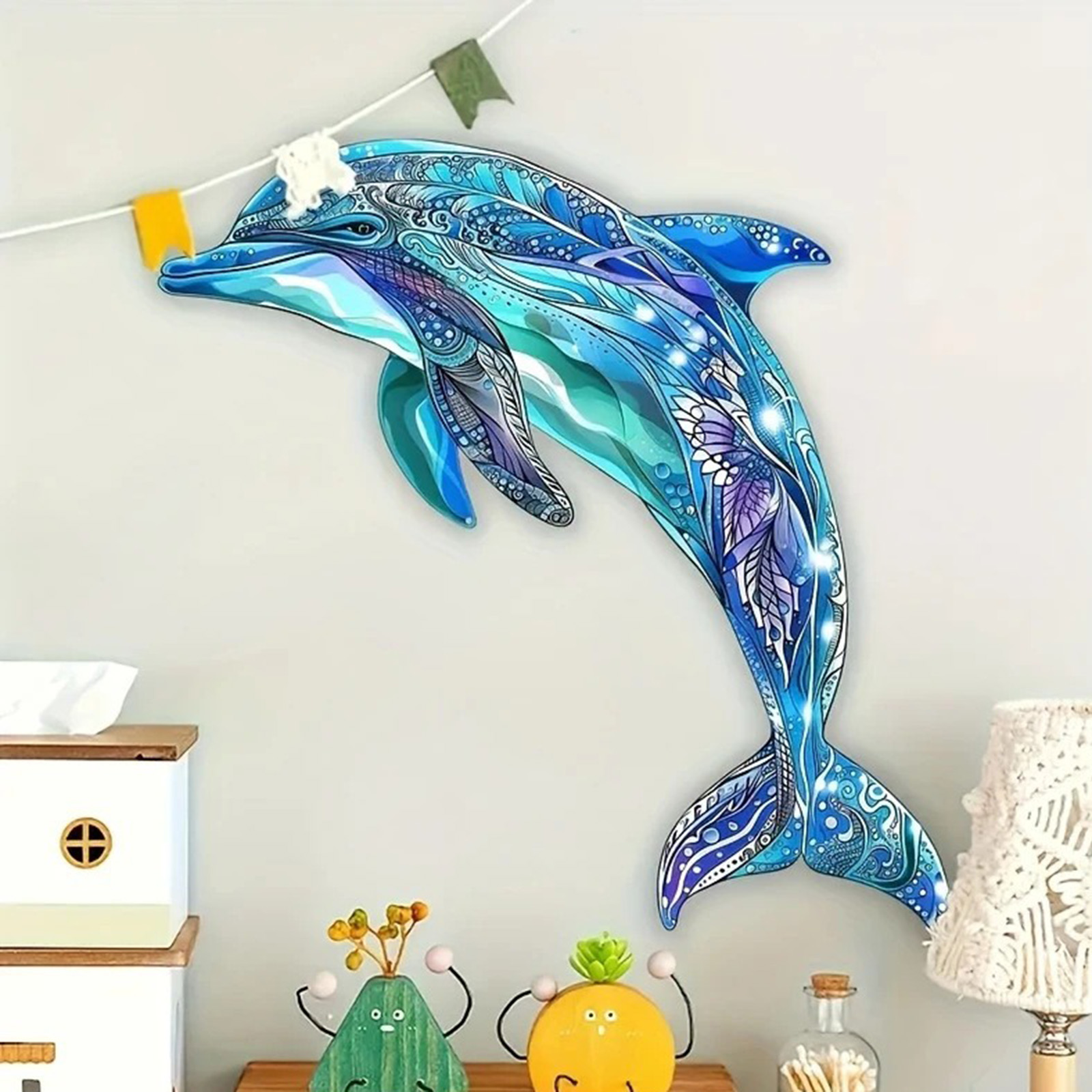 イルカの金属製壁飾り明るい青色の海の動物の吊り下げ装飾品ウォ - Resin Art Hanging のレビューと価格
