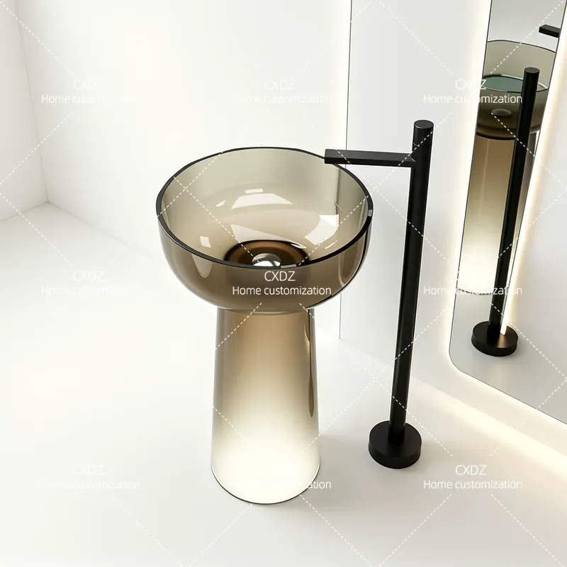 柱状洗面台一体型床から天井までの洗面台透明樹脂製シンククリエ - Resin Art In Floor のレビューと価格