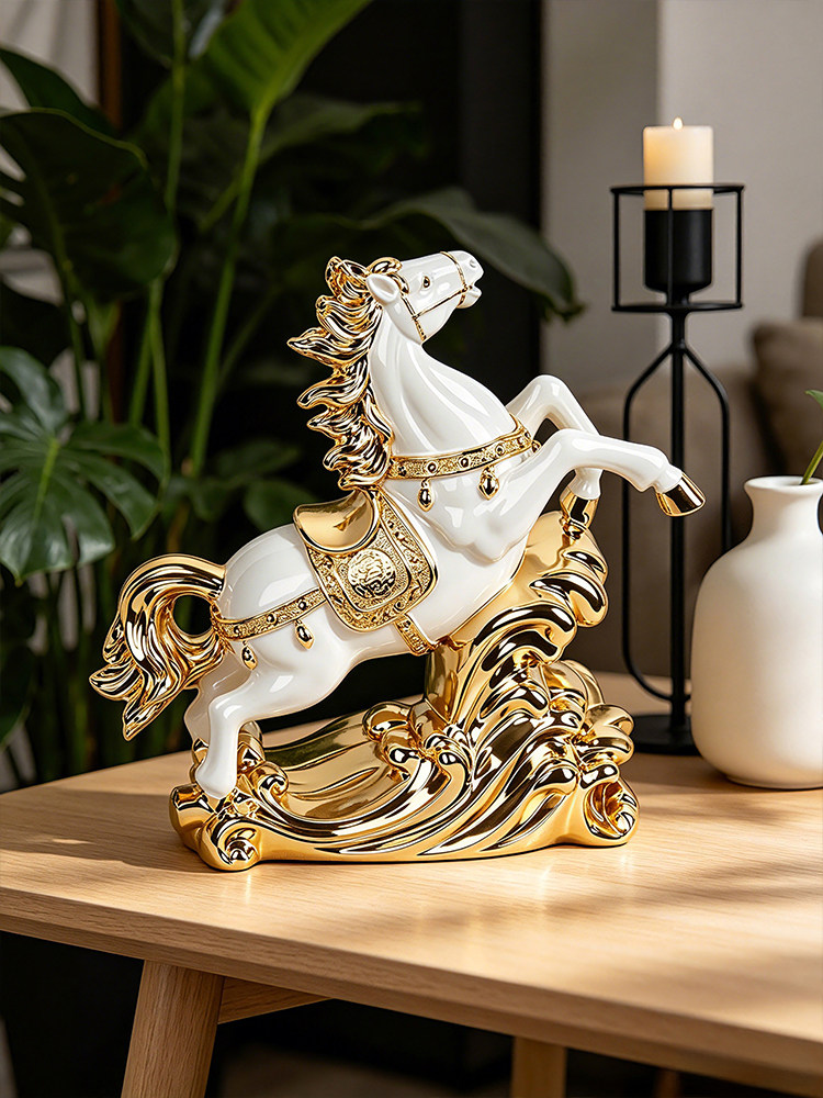 家の装飾馬の像デスクトップアート装飾品ライト高級オフィスワイ - Resin Art Anniversary Gift のレビューと価格