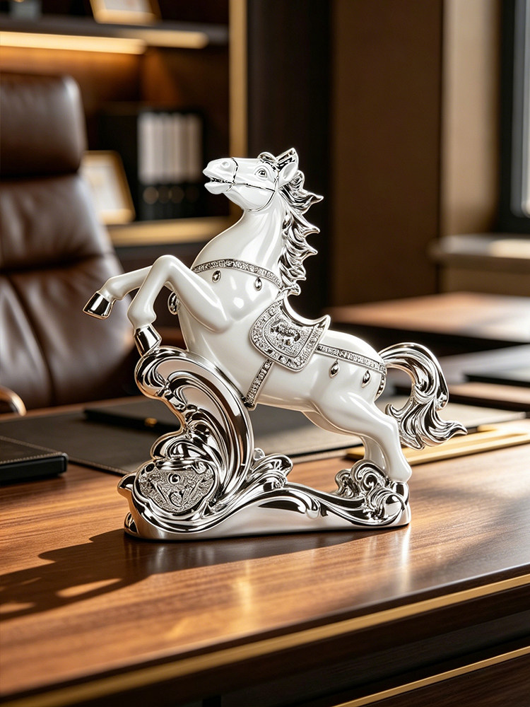 家の装飾馬の像デスクトップアート装飾品ライト高級オフィスワイ - Resin Art Anniversary Gift のレビューと価格
