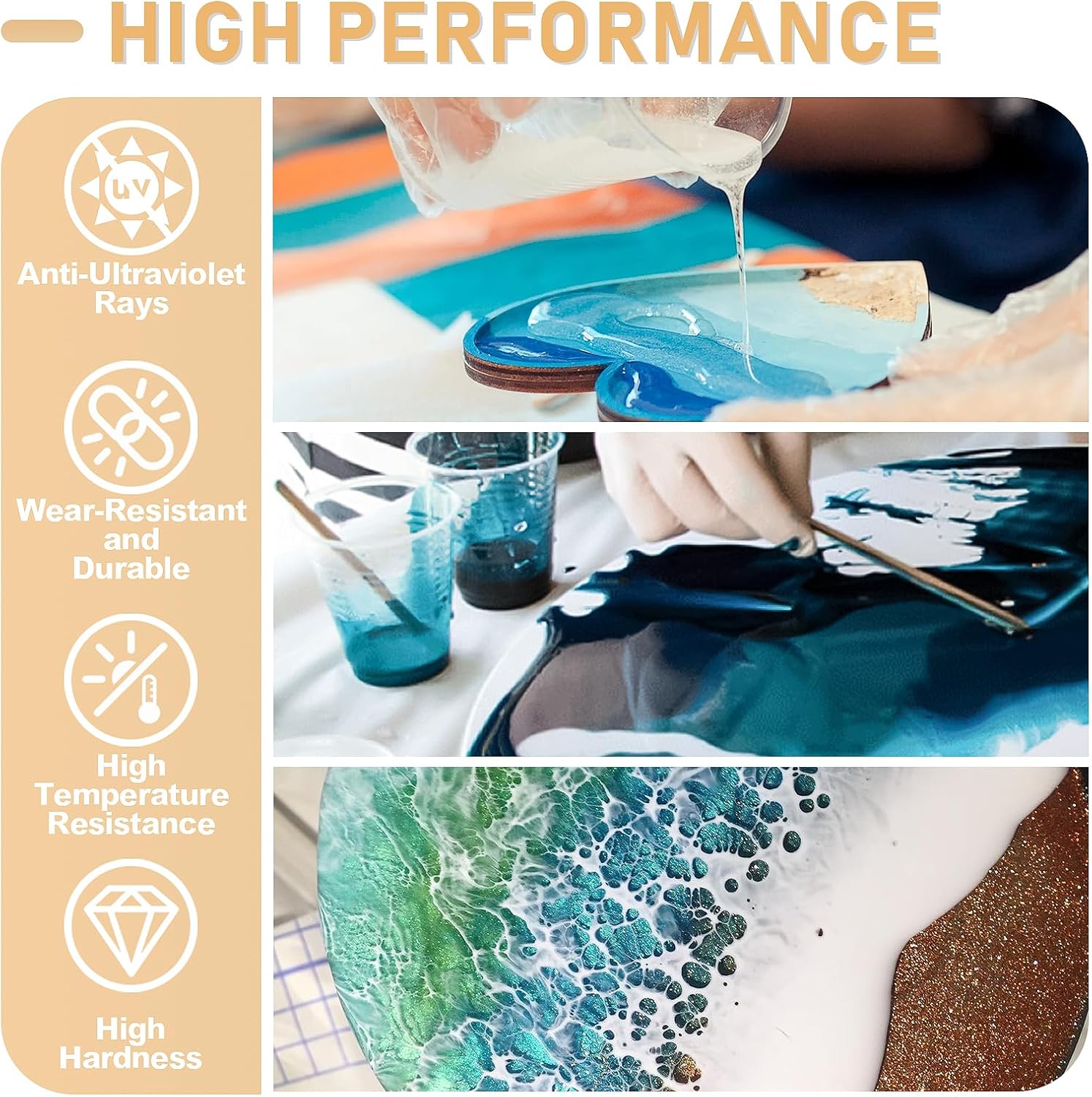 17.6オンス/33.8オンス AB樹脂エポキシ接着剤 UV - Resin Art Glue のレビューと価格