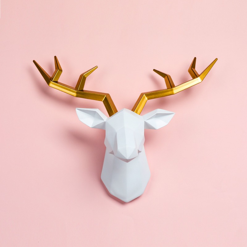 1PC 鹿の頭の彫刻動物像壁掛けクリエイティブヘラジカアート - Resin Art Sculptures のレビューと価格