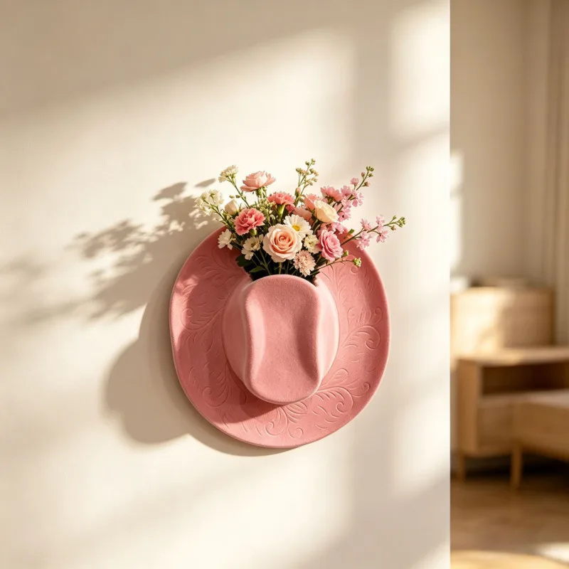 フェイクデニムハット壁掛け花瓶ホルダー装飾樹脂彫刻ハンギング - Resin Art Hanging のレビューと価格