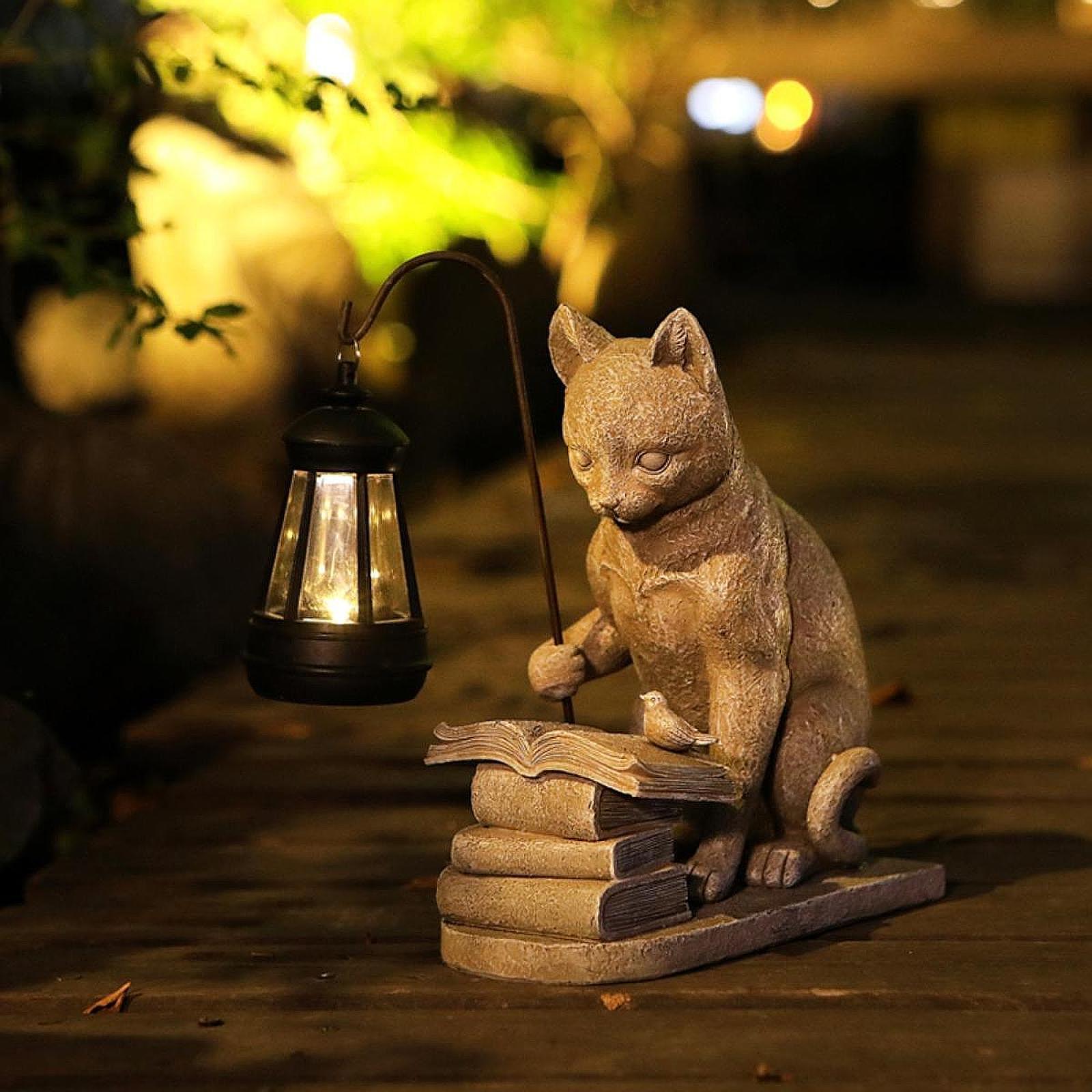 猫ソーラーガーデンミニスタチュー彫刻ソーラーランプライト樹脂 - Resin Art Sculptures のレビューと価格