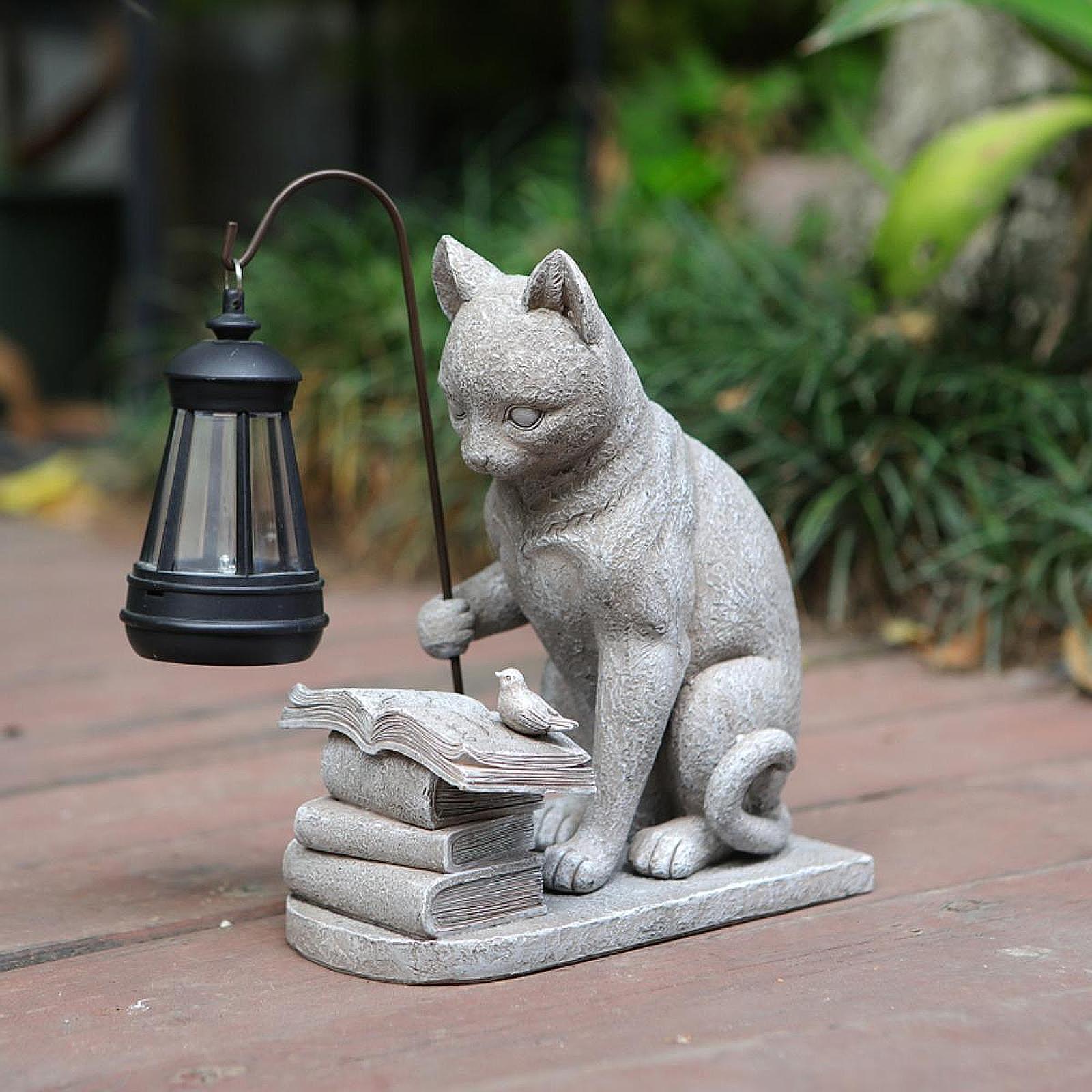 猫ソーラーガーデンミニスタチュー彫刻ソーラーランプライト樹脂 - Resin Art Sculptures のレビューと価格