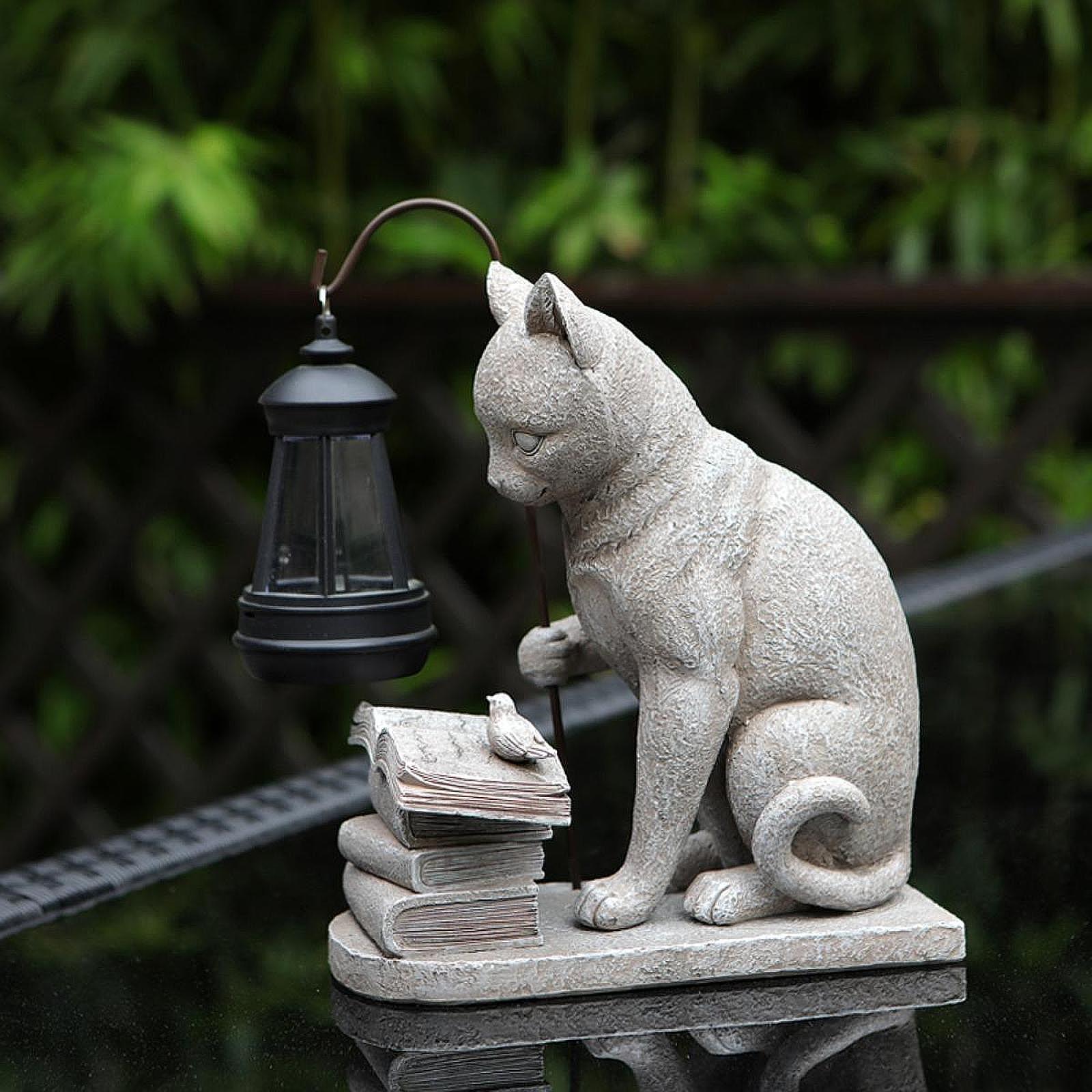 猫ソーラーガーデンミニスタチュー彫刻ソーラーランプライト樹脂 - Resin Art Sculptures のレビューと価格