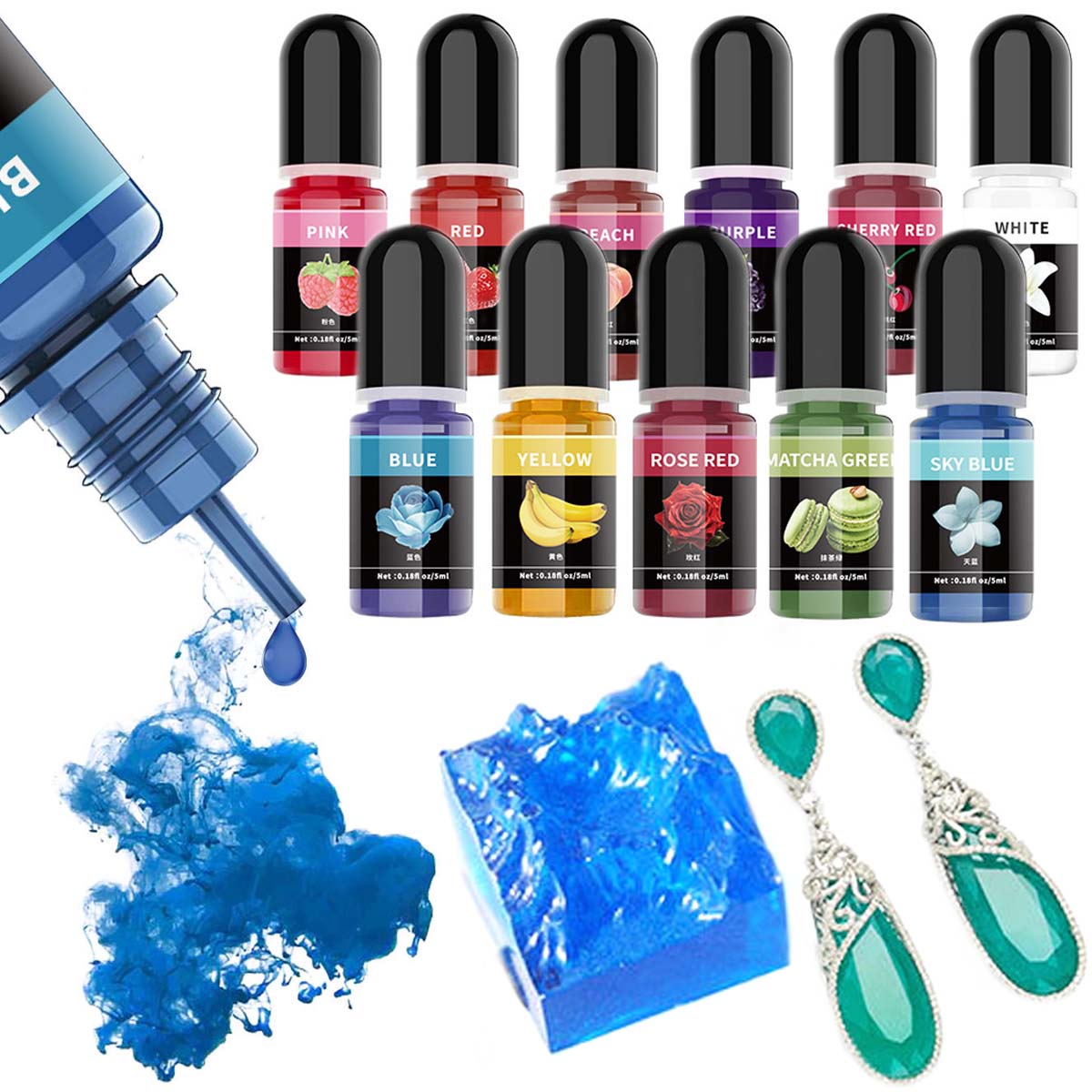 5ml/ボトル エポキシ樹脂顔料 液体着色剤 染料 ユニバー - Resin Art Glue のレビューと価格