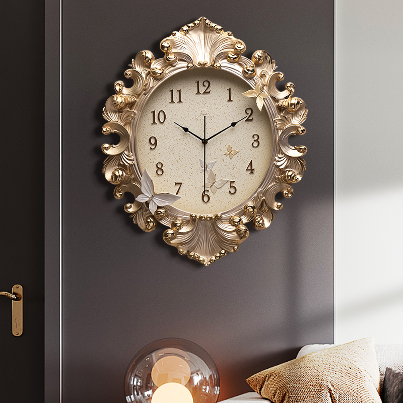 ヨーロッパスタイルの部屋の壁時計、古典的なゴールデンアートレ - Resin Art Wall Clock のレビューと価格